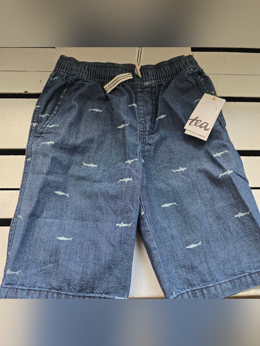 Tea Collection Blue Shark Print Pull-On Jean Shorts